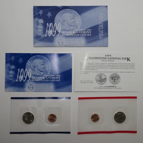 1999 Susan B Anthony Uncirculated Coins - US Mint P&D Dollar Set Cover