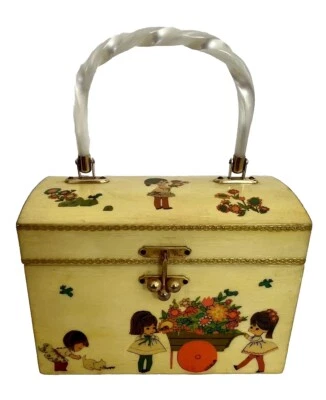 Bolso de mano vintage coleccionable con flores decoupage de flores de niña imitación perla Foto 1 de 4