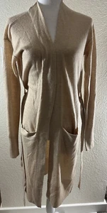 Veronica Beard Large Danzie Long Cardigan Sweater Beige Merino Wool Stretch XS - Picture 1 of 11