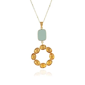 Natural Aquamarine Citrine Necklace, Cute Amazing Gold Plated Necklace Pendant - Picture 1 of 4