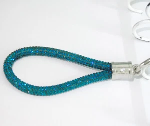 SCHLÜSSELANHÄNGER PEACOCK BLUE/ Türkis, Petrol/ Rhinestone Rope / Glitzerkordel  - Picture 1 of 4