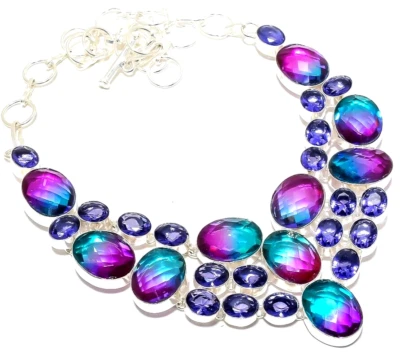 BiColor Turmalin Edelstein 925 Sterlingsilber Handarbeit Schmuck Halskette 18... - Bild 1 von 4