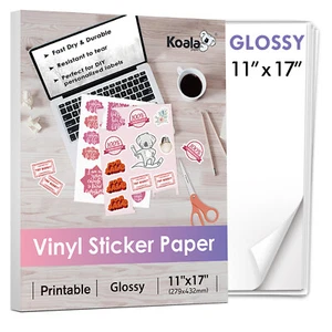 Koala Vinyl Sticker Paper Glossy Waterproof 11x17 for Inkjet + Laser Printer 10P - Picture 1 of 10