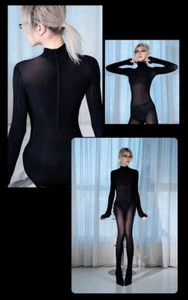 20D Bodysuit Glossy Transparent Bodyhose Anti-Hook Full Bodystocking With Gloves - Picture 1 of 13