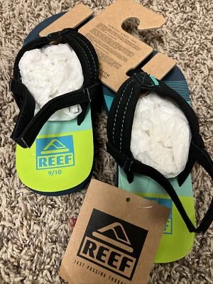 NWT Reef Ahi Kids Boys Slip-On Flip Flop Sandals Green/Turquoise/Blue Youth 9/10 - Image 1 of 3