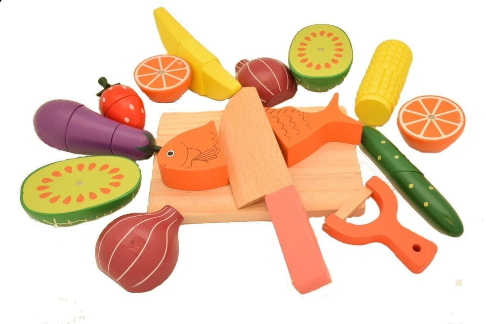 Juego de tabla de cortar y comida de madera Montessori - Juguete para niños Foto 1 de 4