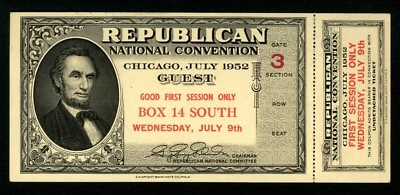 1952 Республиканская национальная конвенция билет первая сессия - Дуайт Д. Эйзенхауэр - Изображение 1 из 2