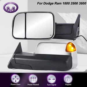 2X Espejos retrovisores de remolque eléctricos cromados térmicos para Dodge Ram 1998-02 blancos luz de circulación nuevos - Imagen 1 de 13