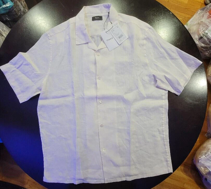 Theory DAZE Men's 100 Linen Button Up Ivory Summer Casual Shirt Sz XL