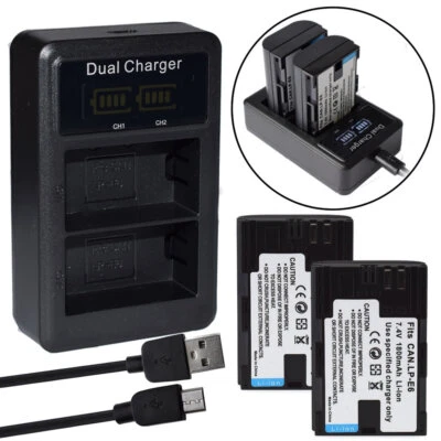 LP-E6 LP-E6N Battery Or Dual  Charger for Canon EOS 5D II III IV 6D R5 R6 R7 80D - Image 1 of 4