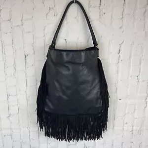 Tory Burch Hobo schwarze Ledertasche mit schwarzen Wildlederfransen - Bild 1 von 12