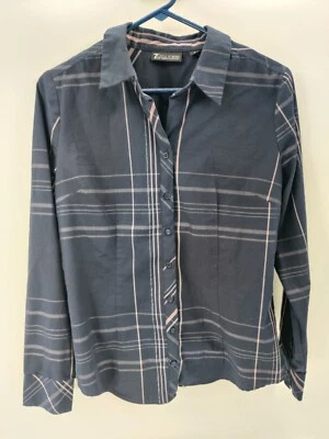 Camisa 7th Avenue NY&C para mujer talla M azul a cuadros plateada hilo metálico abotonada Foto 1 de 4