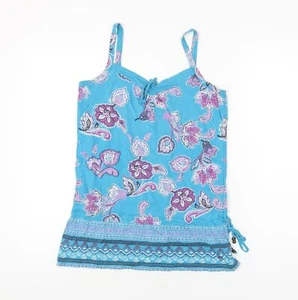 Espirit Womens Blue Floral Cotton Basic T-Shirt Size M V-Neck - Picture 1 of 10