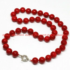 beautiful 8/10/12mm Red Coral Gemstones Round Beads Necklace 18'' AAA - Picture 1 of 15