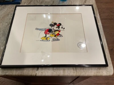 Walt Disney 1935 edición limitada Serigrafía enmarcada Mickey y Minnie Mouse sobre hielo con certificado de autenticidad Foto 1 de 4