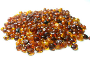 REAL BALTIC AMBER HOLED LOOSE ROUND BEADS - 70 pcs + 1 PLASTIC SCREW CLASPS