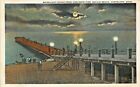 Cleveland Ohio ~ Moonlight Scene Da Calcestruzzo Pier ~1920s Braun Ed. Cartolina