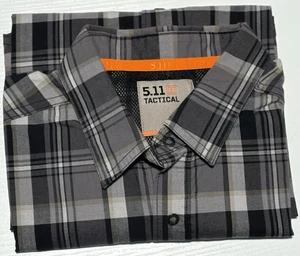 5.11 511 Tactical Mens Premium Casual Plaid Shirt Sz M Grey/Black Snap Button - Picture 1 of 5