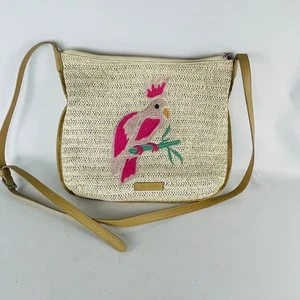 VERA BRADLEY Straw Crossbody with Pink Cockatoo Parrot - Light Natural 13 x 11” - Picture 1 of 6