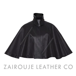 Schwarzes Leder Cape Damen High Neck Umhang Style Poncho Jacke Gothic Oberbekleidung - Bild 1 von 11