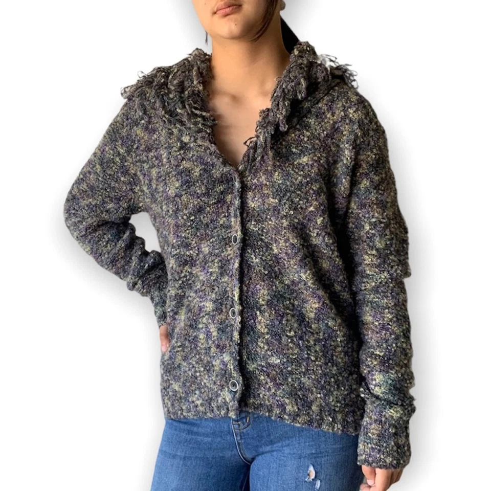 Cárdigan de punto con flecos vintage Nomadic Traders suéter botón delantero M mediano Foto 1 de 4