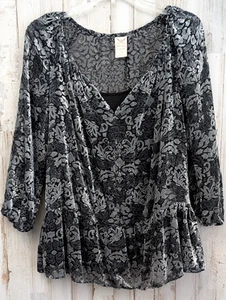 90's Damask Floral Velvet Burnout Top Womans L Peplum Whimsigoth Steampunk Y2K - Picture 1 of 13