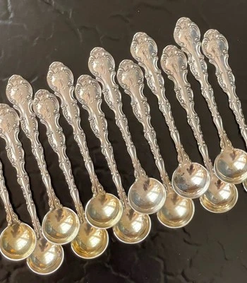 Rare Set 12 Gorham Strasbourg Sterling Silver Salt Spoon American 2.75” Mono J - Image 1 of 4