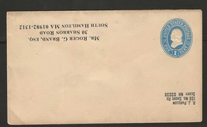 US Scott #U295 unused 1c blue Franklin Stamped Envelope, printing error & slant - Picture 1 of 2