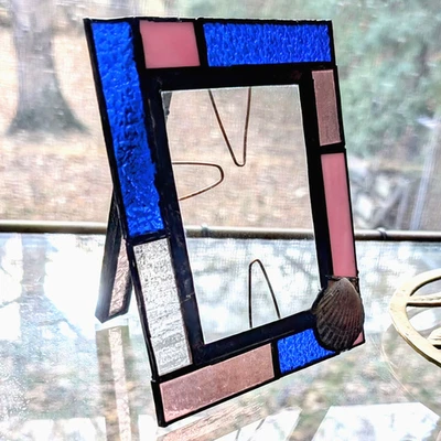 De Colección Hecho a Mano Vitral con Plomo Marco de Cobre Concha Azul Rosa Océano Náutico Foto 1 de 4