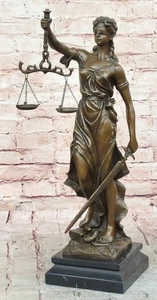 Blind Justice Law Lady Scale Bronze Sculpture Figurine Statue Brown Patina Decor - Picture 1 of 10