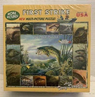 NEW 2009 First Strike Fishing Pike Carp Catfish Lake River Collage 750 Pc Puzzle - Image 1 of 4