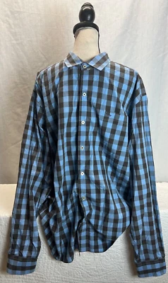 Camisa Peter Millar Para Hombre Azul Marrón Botón A Cuadros Talla XL Manga Larga Usada en Excelente Condición Foto 1 de 4