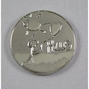 Penzey's Spices Hug Pocket Token Coin Silver-Tone Stick Figure Balloon Sun - Picture 1 of 5