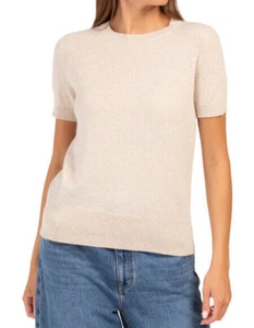 $260 NWT Theory Tolleree Short Sleeve Crew Neck Cashmere Oatmeal Sweater sz S; L - Picture 1 of 13