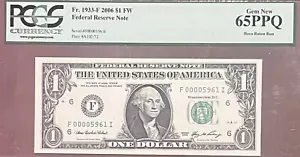 2006 $1 FRN 4 Digit Low Serial Number (5961) Boca Raton Run | PCGS65 GEM NEW PPQ - Picture 1 of 3
