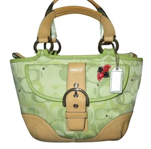Coach 2004 Limited Edition Ladybug Green Signature Optic Canvas Vachetta Leather - Picture 1 of 16