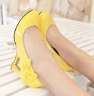 Women's Faux Leather Bow Wedge Heel Wedding Party Dress Shoes Pumps New Fashion