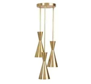 Mid Century Brushed Brass Cascading Chandelier Pendant Ceiling Light Fixture - Picture 1 of 3