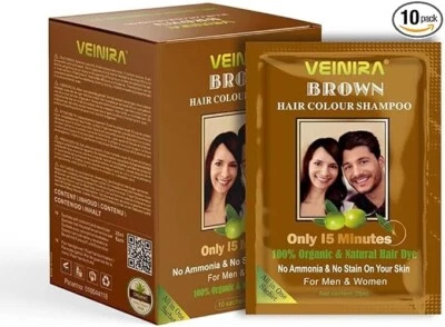 Veinira brown hair colour shampoo x 10 sachets - Full pack