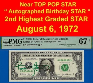 2003 $1 Federal Reserve Note PMG 67EPQ 2nd highest graded signed birthday star - Picture 1 of 4