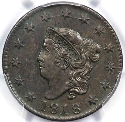 1818 1c N-10 Matron Head Large Cent PCGS AU Details Cleaned - Image 1 of 4