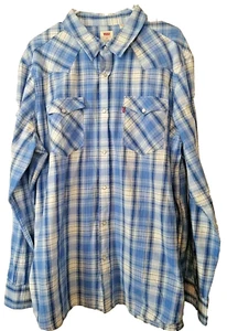 Levi's Herren Western Standard Fit blau Langarm Perlen Druckknopf kariert Hemd 2XL - Bild 1 von 4