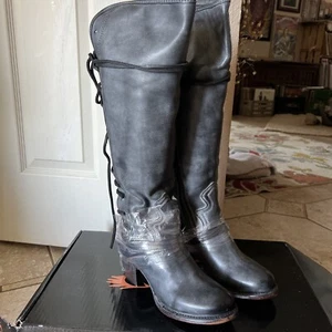 NEW 8 Freebird Boots Coal Black NIB Lace Up Leather Tall Wood Heel $350 Boho - Picture 1 of 14