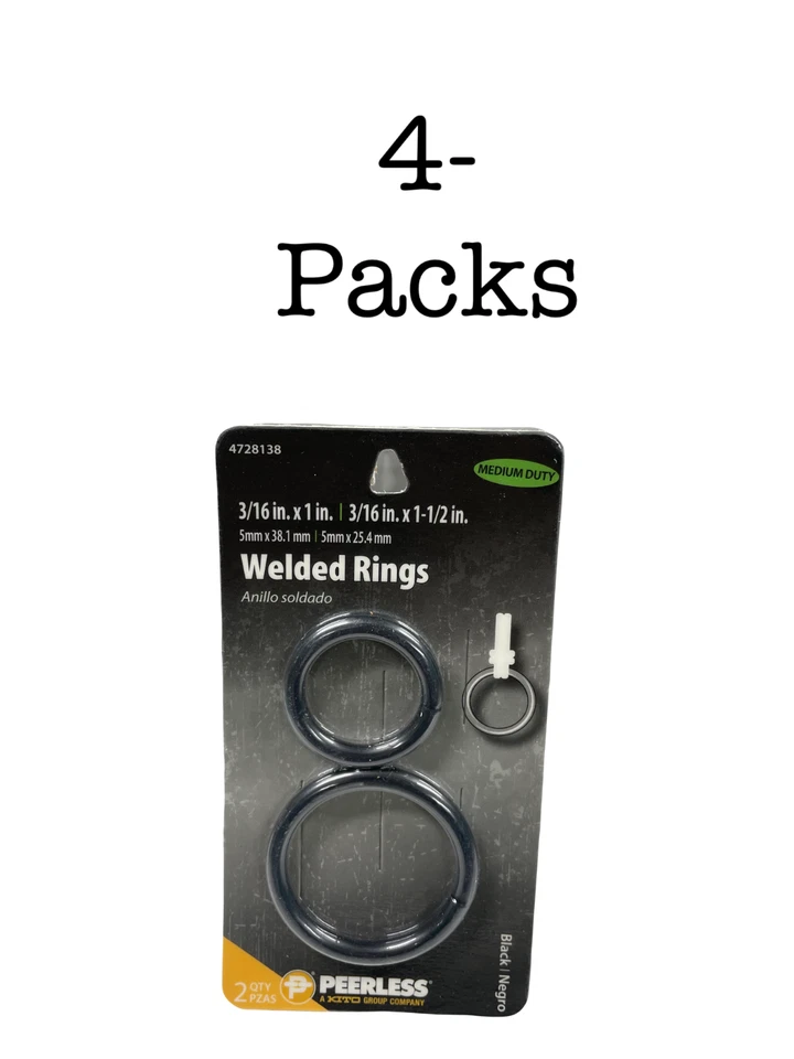 WELDED RINGS (4 PACK) Black 3/16" x 1" 3/16" x 1 1/2" FREE SHIPPING - Image 1 of 1