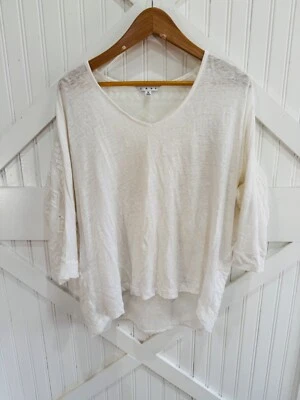 CAbi Waverly Top Small  Style #773 White Dolman Top Aztec Burnout 100% Linen SzM - Изображение 1 из 4