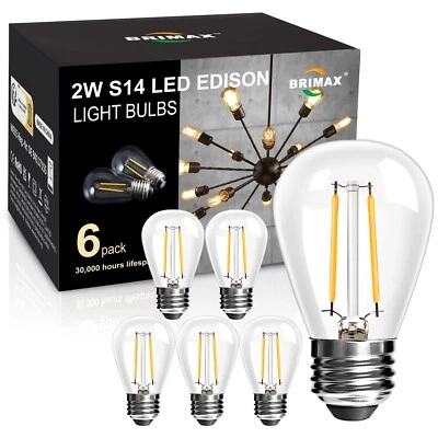 BRIMAX 2W LED Light Bulb S14 E26 Base Replacement String Clear Bulbs IP65 6 Pack - Image 1 of 4