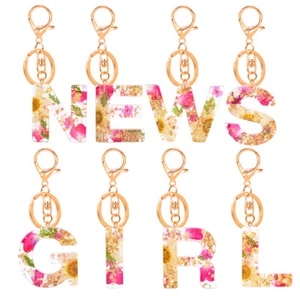 1XNatural Dried Flower Floral Handmade Resin Letter Keyring A-Z Initial Keychain - Picture 1 of 33