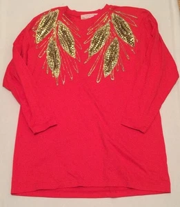 Stardust Original Of California Red Sweater 80s Gold Sequin Ugly Christmas M/L - Picture 1 of 8