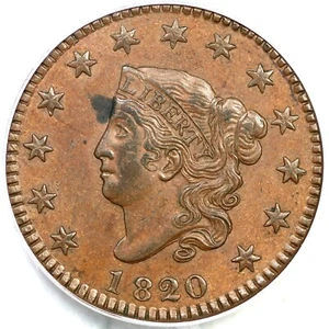 1820/19 N-3 R-2 PCGS AU 55 Matron or Coronet Head Large Cent Coin 1c - Picture 1 of 3