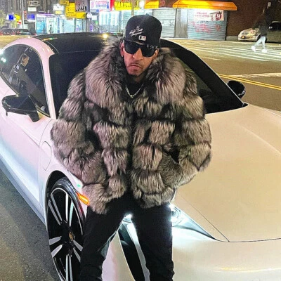 Fashion Men's Real Silver Fox Fur Coats Winter Thick Lapel Jackets Warm Outcoats - Image 1 of 4